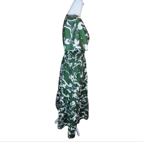 Anthropologie Somerset Tiered Maxi Dress Green and White Size Small - Picture 2 of 8